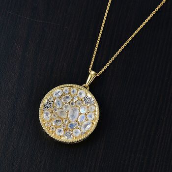 D'Joy AAA Regenbogen Mondstein und Zirkon zweifarbiger Anh&auml;nger mit 50cm Kette - 4,30 ct.