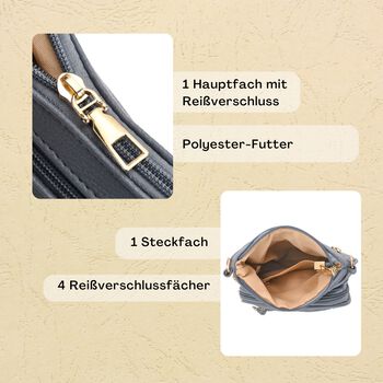 Crossbody-Tasche mit mehreren Rei&szlig;verschlussf&auml;chern und gemustertem Gurt, 19x22cm, Grau