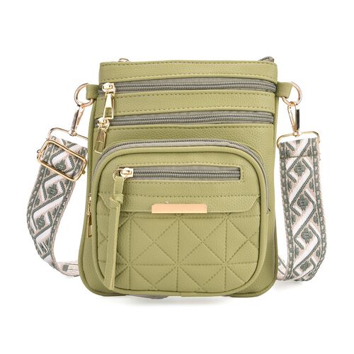 Crossbody-Tasche mit mehreren Fächern, 19x22?cm, Minzgrün -Grau mit gemustertem Schultergurt, Minzgrün