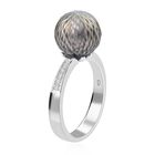 Handgeschnitzter 11-12mm Tahiti-Perle und Zirkon-Ring, 925 Silber rhodiniert - 0,13 ct. image number 4