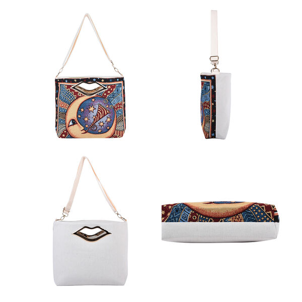 Jacquard Crossbody Tasche, Mond Muster, Größe 39x10x26 cm, Mehrfarbig image number 3