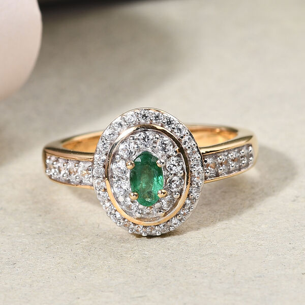 Sambischer Smaragd und Zirkon-Ring, 925 Silber Gelbgold Vermeil  ca. 0,79 ct image number 2