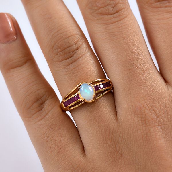 AA Natürlicher, äthiopischer Welo Opal und afrikanischer Rubin Ring - 1 ct. image number 2
