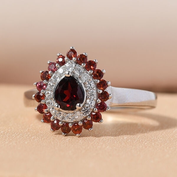 Anthill Granat und Zirkon Halo Ring 925 Silber platiniert  ca. 0,99 ct image number 4