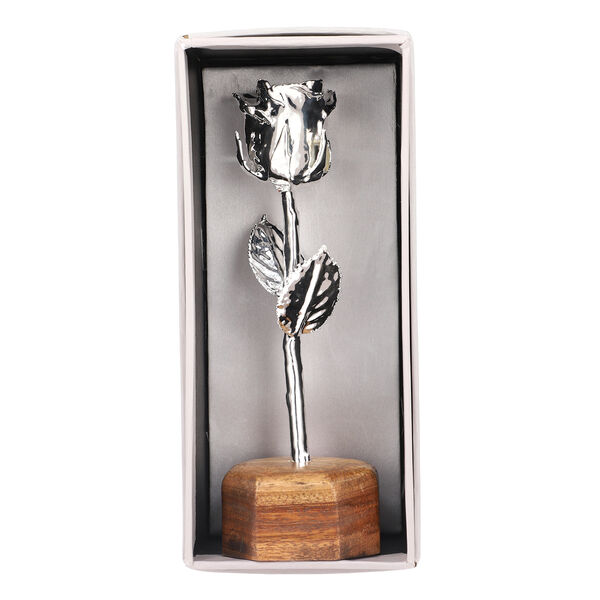 Rose mit Aufbewahrungsbox und Holz-Ständer, versilbert image number 4