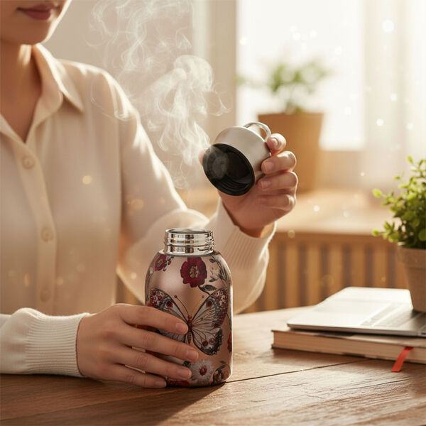 Isolierflasche aus 316L Edelstahl mit Doppelwand und Motiv Schmetterling, für heiße und kalte Getränke, 260 ml image number 1