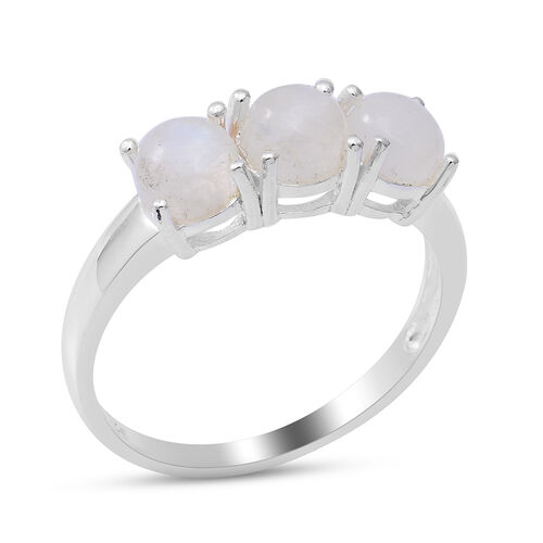 Regenbogen Mondstein 3 Stein Ring 925 Silber platiniert ca. 3,11 ct image number 2