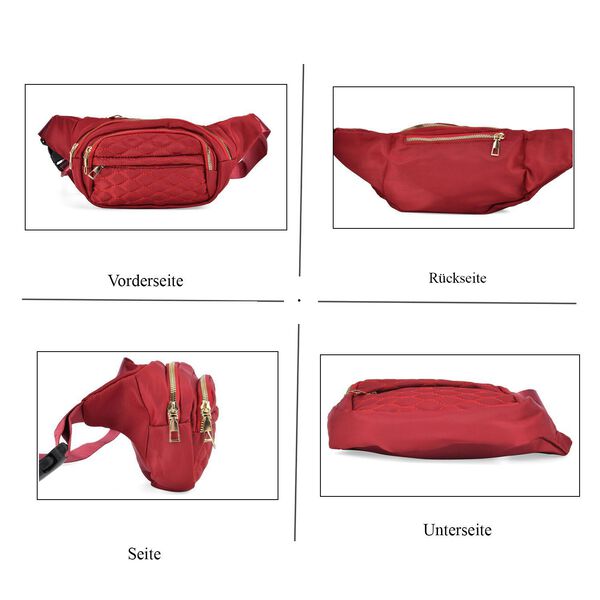 Multifunktionale RFID-geschützte Nylon Gürteltasche mit Schnellverschluss, 36x4x13cm, Burgund image number 4