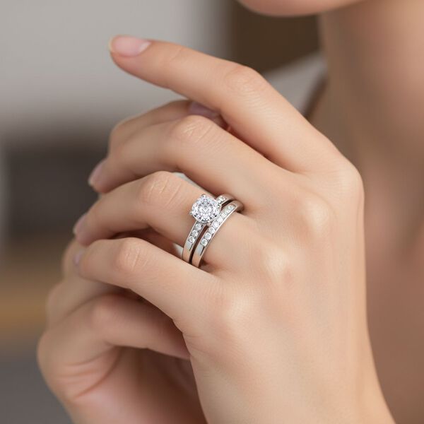 2er Set- Lustro Stella Wei&szlig;er Zirkonia Ring 925 Silber rhodiniert, (Gr&ouml;&szlig;e 18.00) image number 2