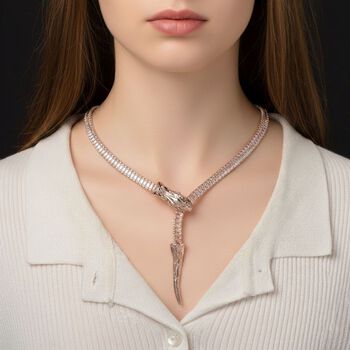 Verstellbare, wei&szlig;e Zirkonia Halskette in Ros&eacute;goldton, 50-66cm