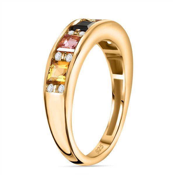 AA Mehrfarbiger-Turmalin, Weißer Zirkon Ring, 925 Silber, 750 Gelbgold Vermeil (Größe 19.00) ca. 0.95 ct image number 5