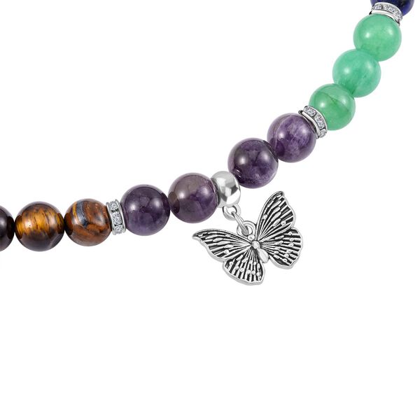 2er Set - Schmetterling Anhänger mit Mehrfarbigen und Amethyst Edelsteinperlen Chakra Halskette und Armband image number 4