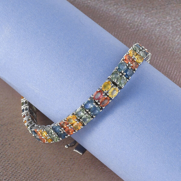 Mehrfarbiges Saphir-Armband, 19 cm, 925 Silber platiniert, 17,06 ct. image number 2