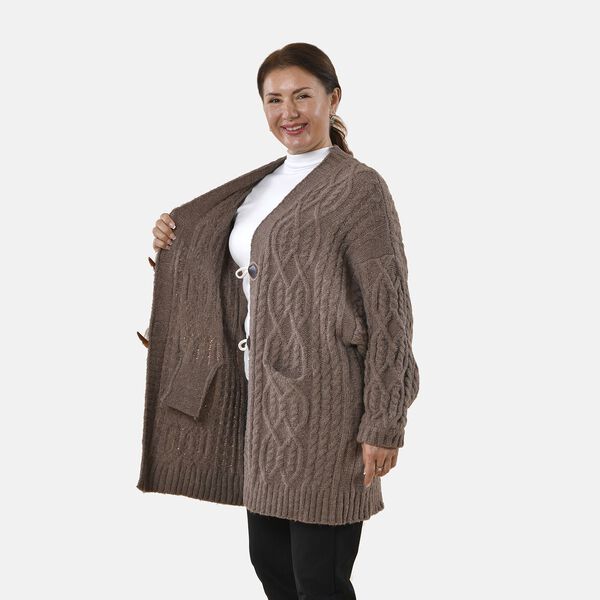 Langer Cardigan mit Schlaufe, Braun image number 3