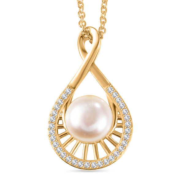 EVER TRUE S&uuml;&szlig;wasser Perle (9-9.5 mm), Wei&szlig;er Zirkon Schmuckset ca. 50 cm