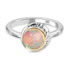 Natürlicher, äthiopischer Opal Sonne, Mond und Erde-Ring, 925 Silber Bicolor (Größe 16.00) ca. 0,89 ct