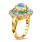 Natürlicher, äthiopischer Opal und Smaragd Halo-Ring, 925 Silber Gelbgold Vermeil  ca. 2,48 ct image number 4