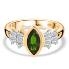 Nat&uuml;rlicher Chromdiopsid, Wei&szlig;er Zirkon Ring 925 Silber 750 Gelbgold Vermeil (Gr&ouml;&szlig;e 20.00) ca. 1,61 ct