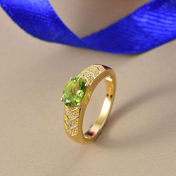 Peridot, Weißer Zirkon Ring Nickelfreies Messing (Größe 19.00) ca. 1,38 ct image number 1