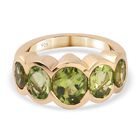 Natürlicher Peridot 5-Stein-Ring, 925 Silber vergoldet (Größe 16.00) ca. 3,38 ct