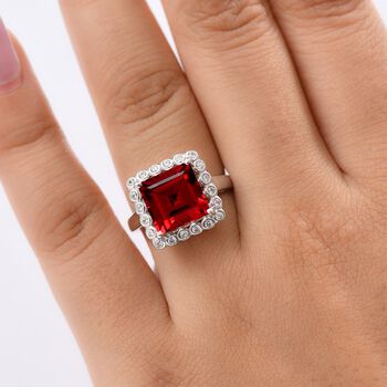 Sunset Serenity - D'joy Lab Grown Padparadscha-Saphir , Wei&szlig;er Zirkon Ring 925 Silber rhodiniert (Gr&ouml;&szlig;e 19.00) ca. 7.36 ct