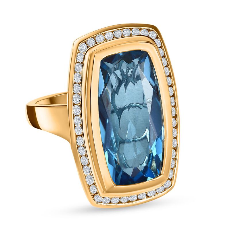 Paraiba Blau Quarz Triplette, weißer Zirkon Ring, 925 Silber Gelbgold Vermeil (Größe 17.00) ca. 15.80 ct image number 0