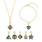 7 Wechselcharme Set mit Abalone Muschel-Anhängern, Armband und Kette, geometrischen Motiven, Reiner Edelstahl, goldfarben