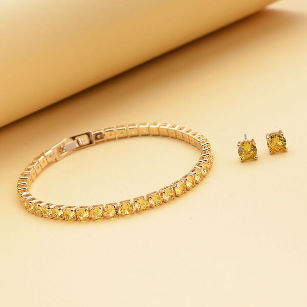 2er Gelbe Zirkonia-Ohrstecker mit Armband, reines Messing ca. 21.00 ct image number 2