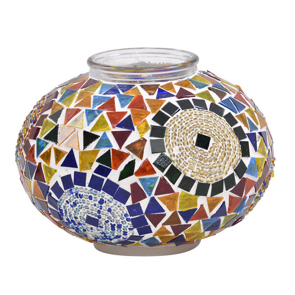 Handgefertigte, orientalische Mosaikglas Tischlampe in Weinkrugform, Größe 18x18x34 cm, Kreise blau image number 4