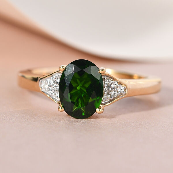 Nat&uuml;rlicher Chromdiopsid und Zirkon Ring 925 Silber vergoldet image number 2