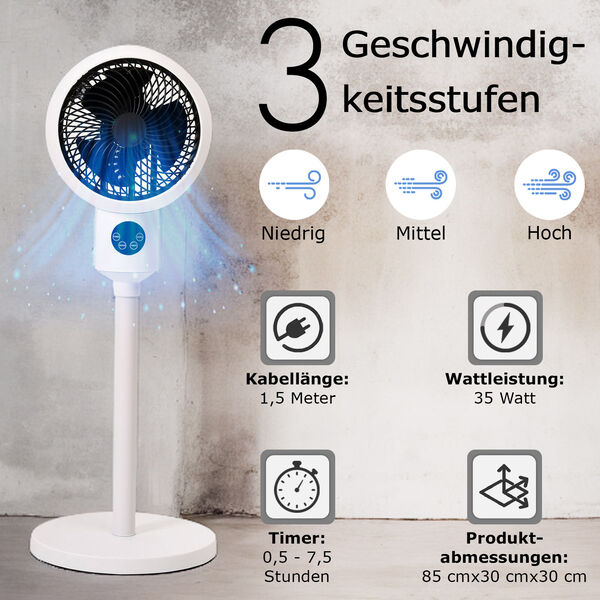 HOMESMART Standventilator mit Timer und 3 Geschwindigkeitsstufen, Wei&szlig; image number 3