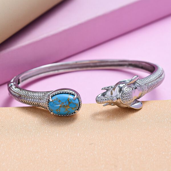 Blaues T&uuml;rkis Armreif ca. 19 cm Edelstahl ca. 5,12 ct image number 2