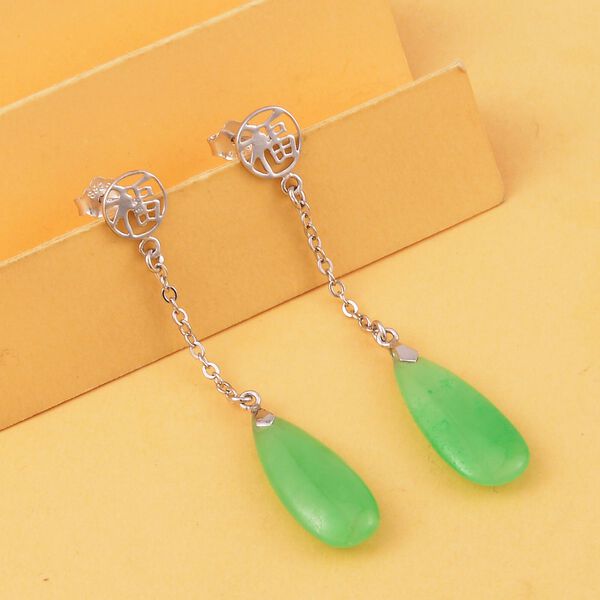 Gr&uuml;ne Jade Ohrringe 925 Silber rhodiniert ca. 10.00 ct image number 2