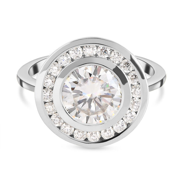 88 Facetten Moissanit-Ring, 925 Silber platiniert  ca. 2,16 ct