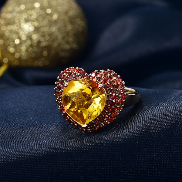 D'Joy - Sonnenfeuer-Kranz-Design Sphaleros Quarz, Mosambik Granat Ring 925 Silber 750 Gelbgold Vermeil (Gr&ouml;&szlig;e 18.00) ca. 7.98 ct image number 2