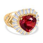 GP Amore Kollektion - Synthetischer Padparadscha-Saphir, Weißer Zirkon Ring 925 Silber 750 Gelbgold Vermeil (Größe 21.00) ca. 10.24 ct
