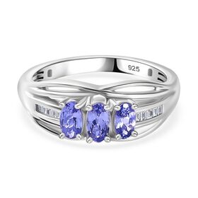 Tansanit und Diamant Ring, 925 Silber rhodiniert - 0,79 ct.