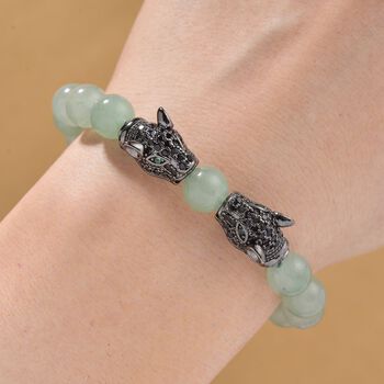 Gr&uuml;ner Aventurin, Schwarzer Zirkonia Armband, Flexibles, Messing Schwarzes Rhodium