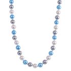 Grau, blau und weiß Muschelkernperle Halskette Größe ca. 50 cm mit Reiner Edelstahl Magnetverschluss