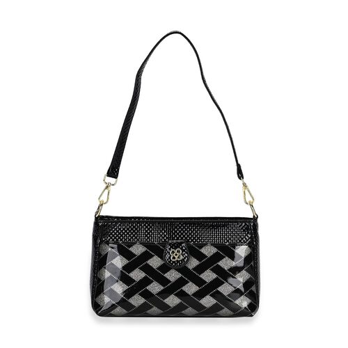 Stylische Sling-Umhängetasche mit schwarzem Karo-Design, Schwarz image number 0