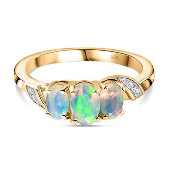 AA Nat&uuml;rlicher, &auml;thiopischer Welo Opal Ring 925 Silber 750 Gelbgold Vermeil (Gr&ouml;&szlig;e 17.00) ca. 0,68 ct
