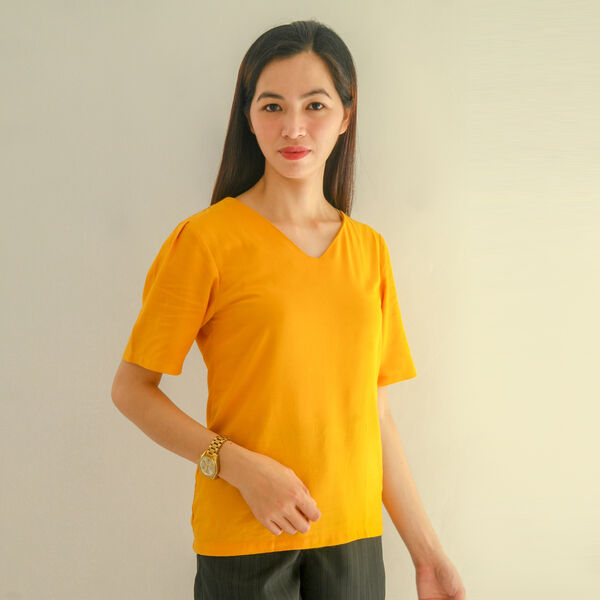 Frauen kurzes &Auml;rmel Top, Gr&ouml;&szlig;e 36, Gelb image number 2