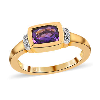 Nat&uuml;rlicher, marokkanischer Amethyst und wei&szlig;er Zirkon-Ring, 925 Silber vergoldet  ca. 0,92 ct