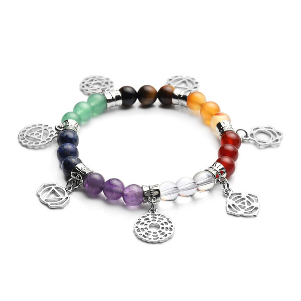 7 Chakra Charm-Armband mit mehrfarbigen Edelsteinen, ca. 18 cm, goldfarben ca. 71.50 ct image number 3