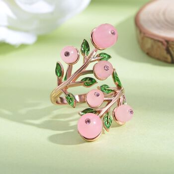 Rosenquarz und rosa Kristall-Ring, reines Messing (Gr&ouml;&szlig;e 16.50)