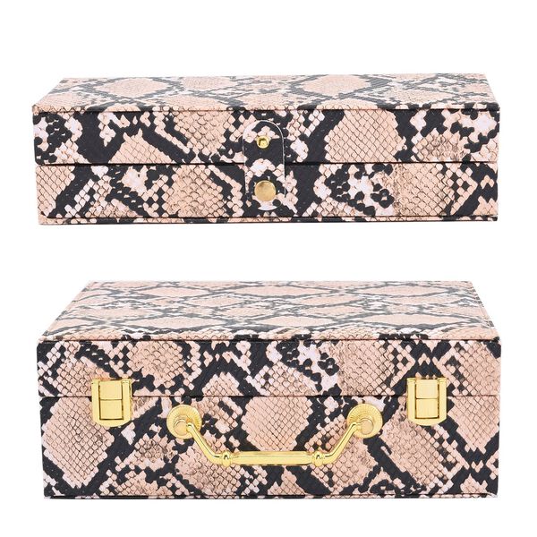 2er-Set, Schmuckkasten mit Reise-Etui aus Kunstleder mit Python-Pr&auml;gung, 24x19x9 und 22x17x3 cm, Elfenbein image number 2