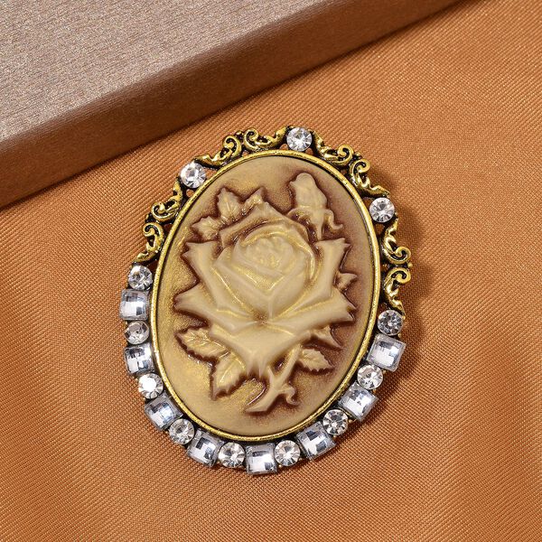 Harz, Weißer Kristall Brosche Antikes Gold image number 2