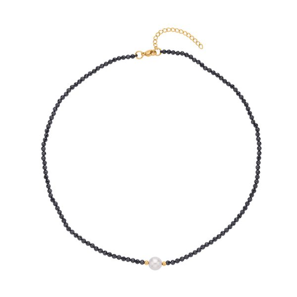 Edison Perle, schwarzer Spinell, Halskette, ca. 45 cm, Edelstahl, IP-Gelbbeschichtung, ca. 49,00 ct image number 0