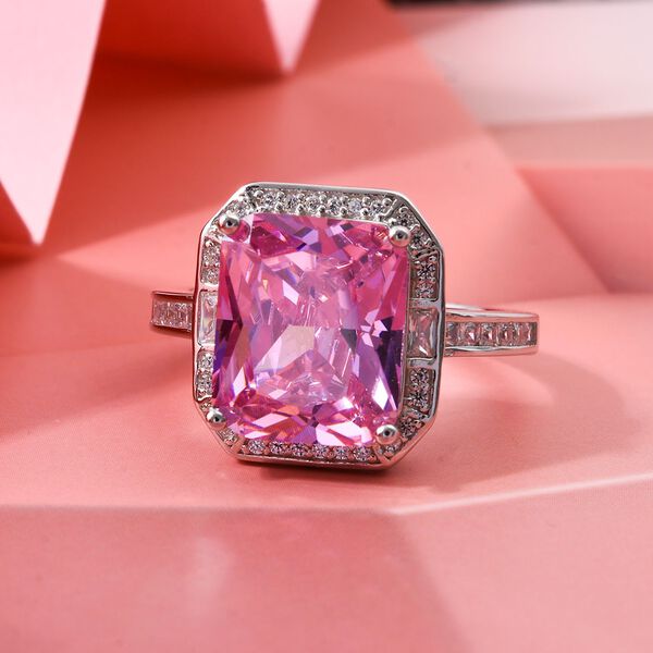 LUSTRO STELLA Rosa Saphir-farbener und weißer Zirkonia Ring - 11,70 ct. image number 1