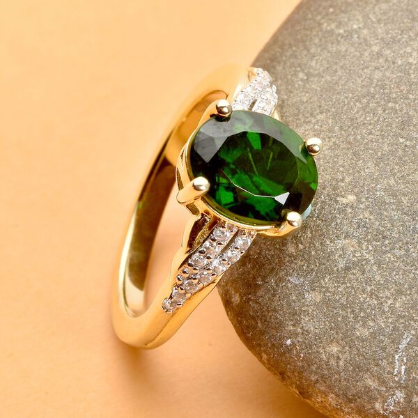 Nat&uuml;rlicher Chromdiopsid und wei&szlig;er Zirkon-Ring, 925 Silber Zweifarbige Beschichtung  ca. 2,95 ct image number 2